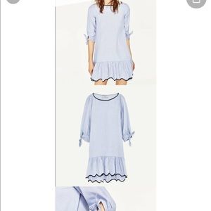 Zara blue drop hem tie sleeve dress size small